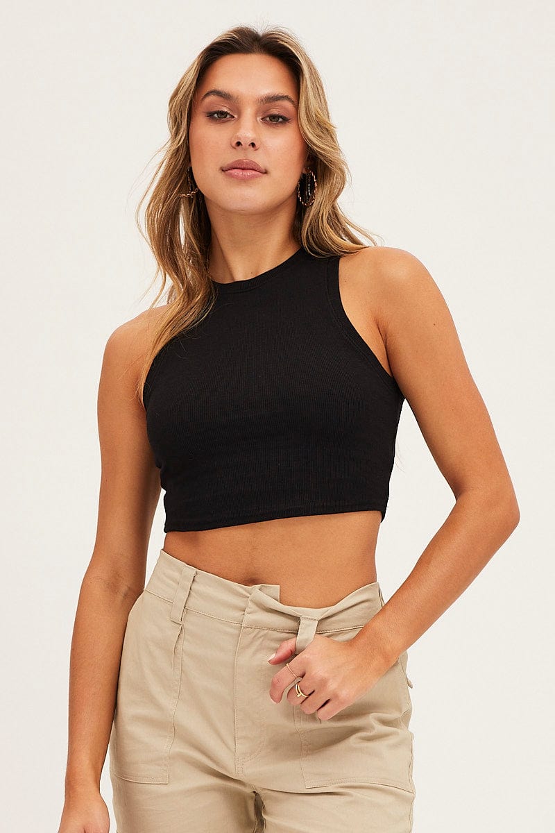 Women's Black Tank Top Rib | Ally Fashion